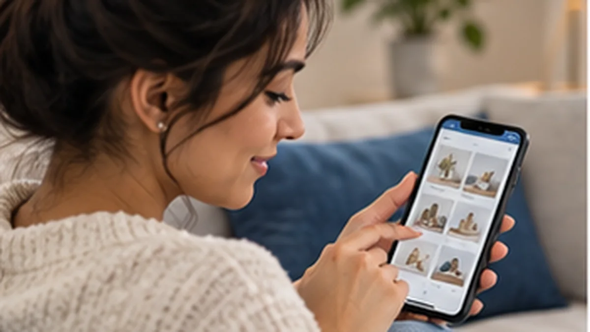A shopper browsing homeware products on a smartphone at home