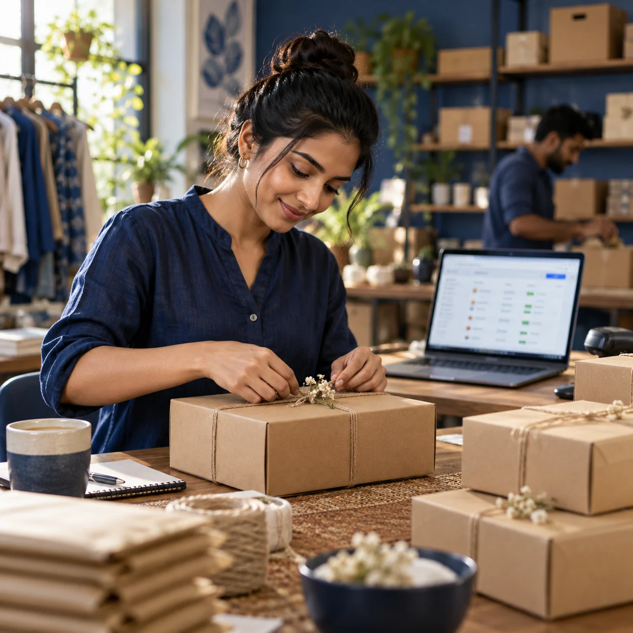 Small online business preparing customer orders and managing fulfilment