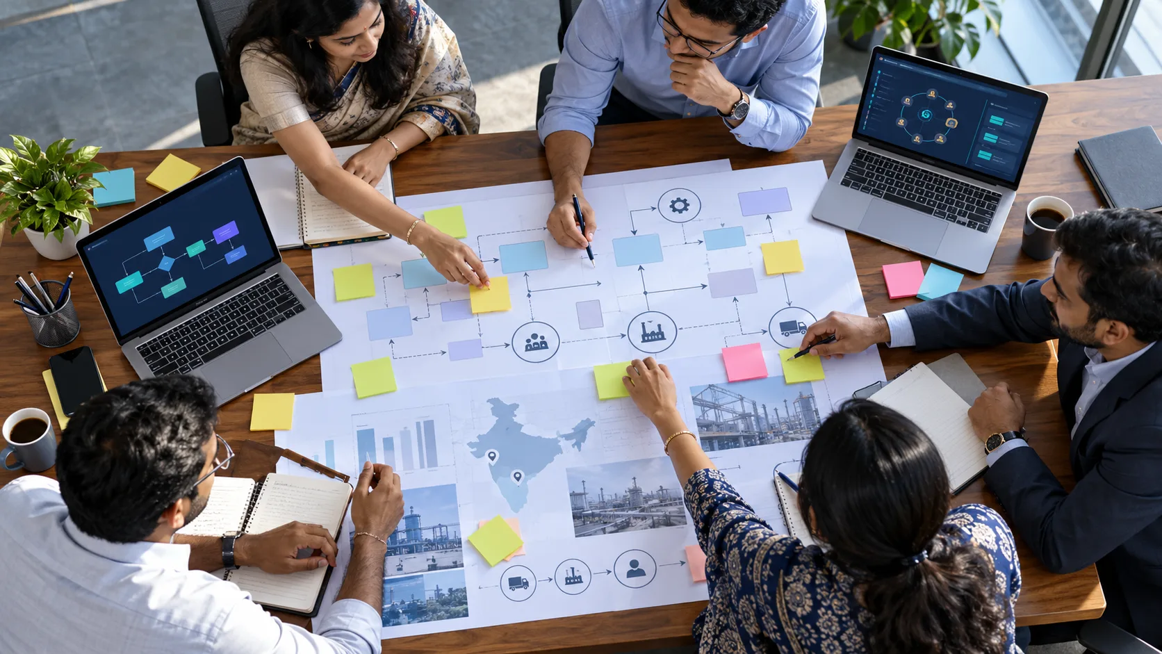 Enterprise project team mapping an IFS Cloud implementation workflow