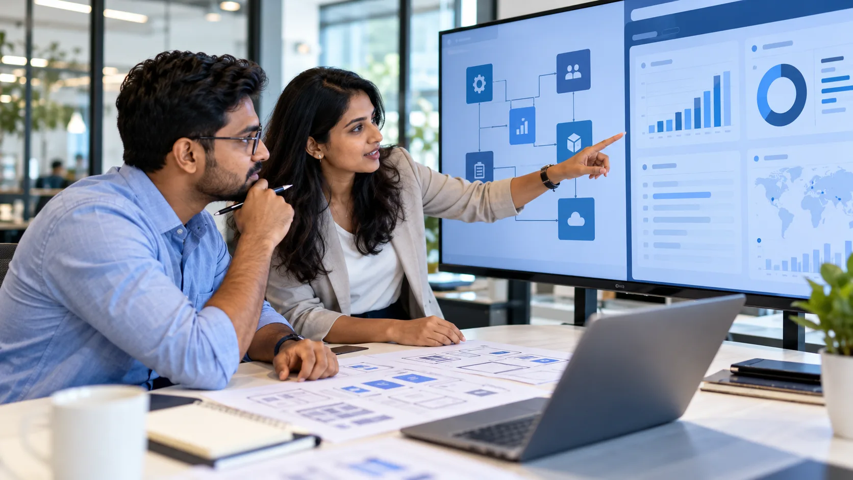 Enterprise consultants comparing software workflow options
