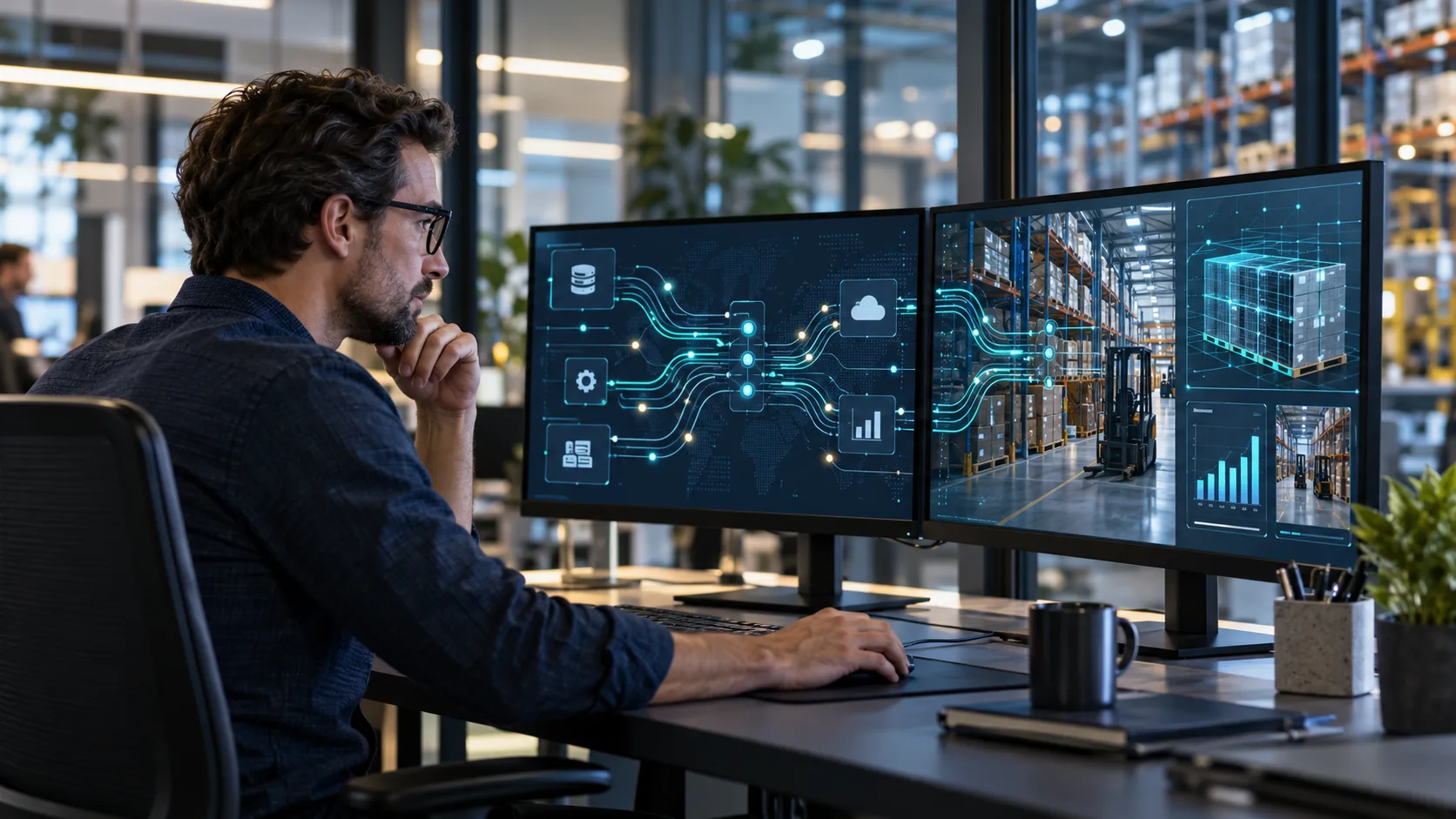 Integration architect reviewing connected ERP data flows