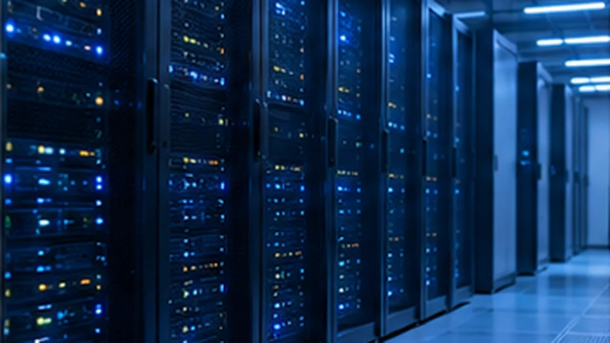 Blue-lit server racks representing secure, dependable website infrastructure