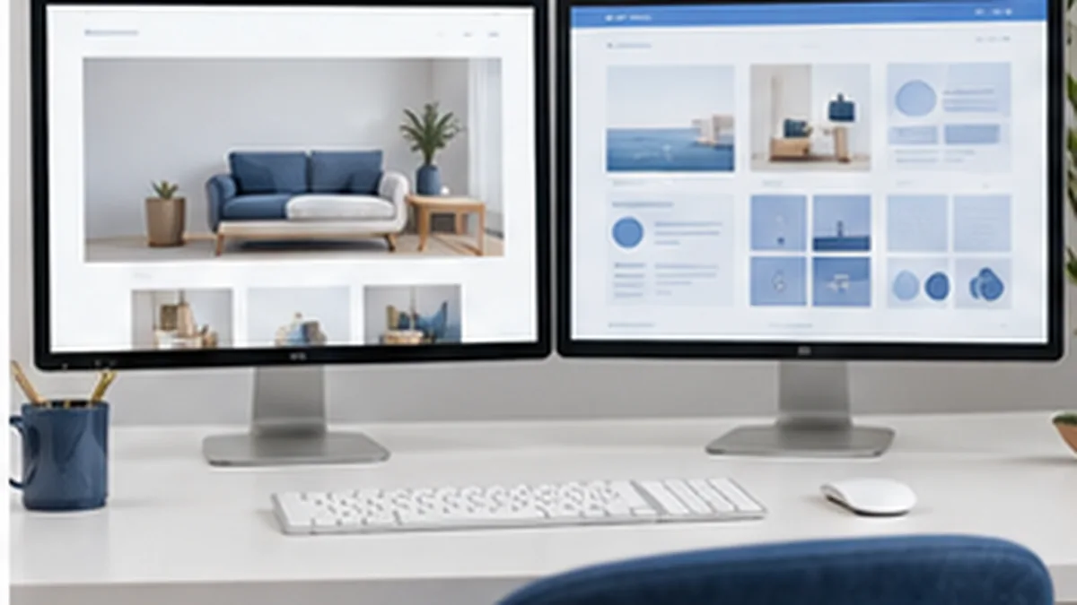Screens showing a simple website layout beside a content-managed dashboard