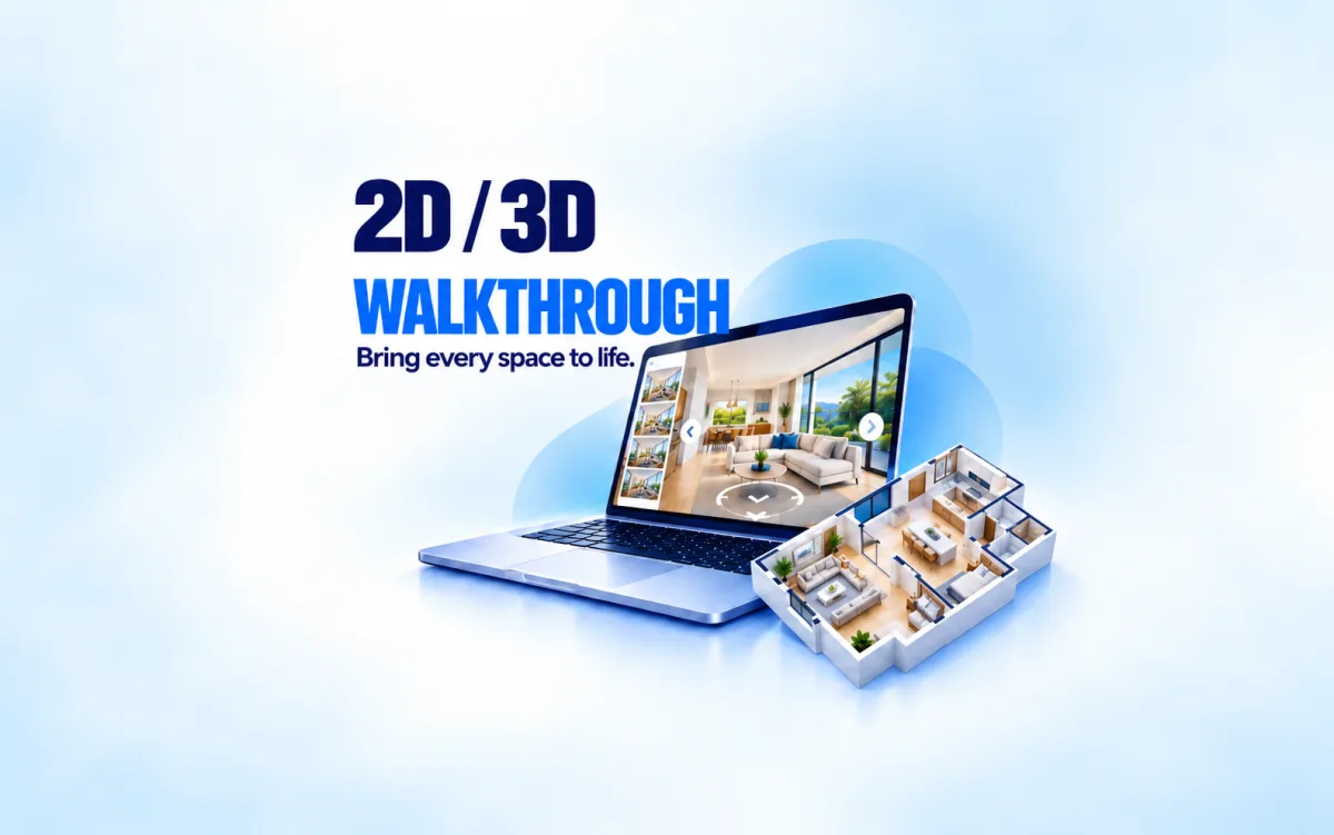 2D and 3D walkthrough video service infographic