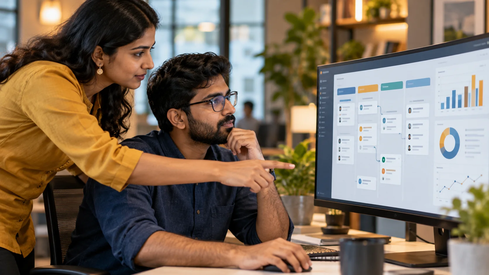 Business team reviewing a custom CRM workflow together