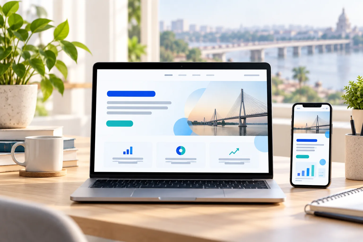 A business website design preview on laptop and mobile in Patna