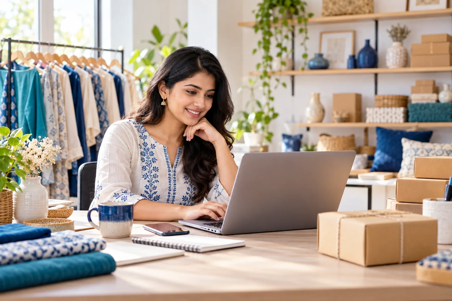 Local business owner reviewing a website design on a laptop